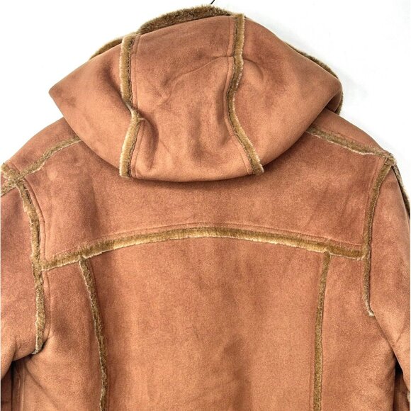 Womens Western Coat Ranch Boho Faux Sheepskin Faux Fur Lined Hooded Caramel M - Picture 5 of 16
